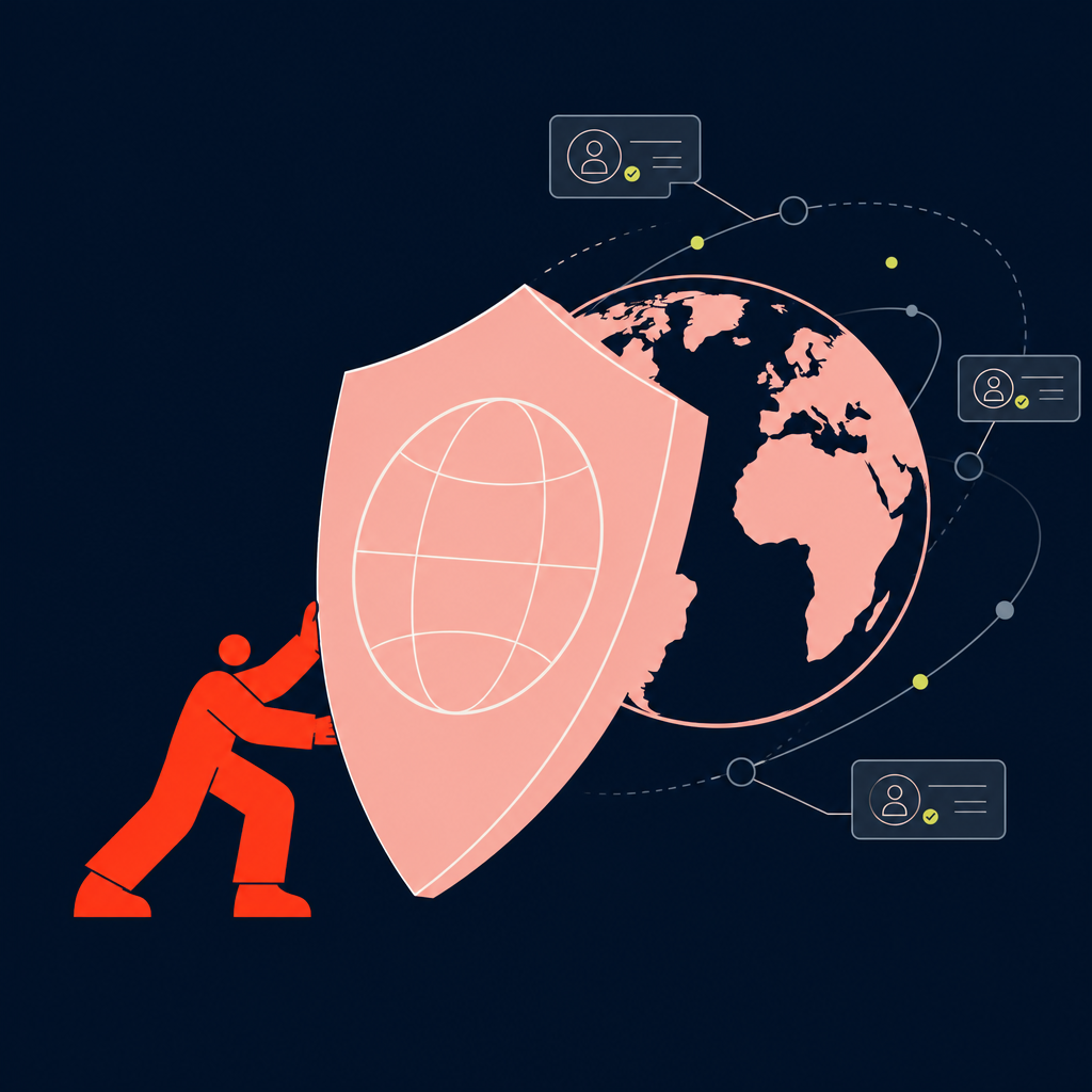 A conceptual illustration capturing the core idea of the section "Securing global talent without structural legal risk" within an article about employer of record platform — depict the idea, not the literal words.
