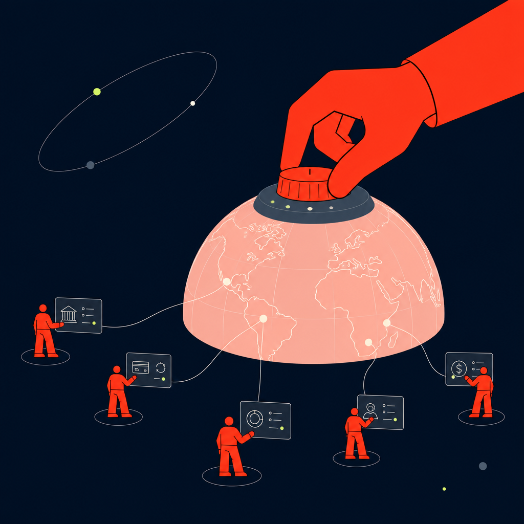 A conceptual illustration capturing the core idea of the section "Achieving total finance control over global contractor operations" within an article about cross border payments — depict the idea, not the literal words.
