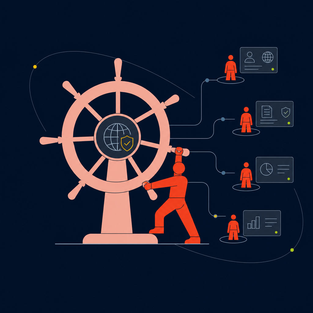 A conceptual illustration capturing the core idea of the section "Establishing a governed operating model for global contractors" within an article about outside of ir35 — depict the idea, not the literal words.