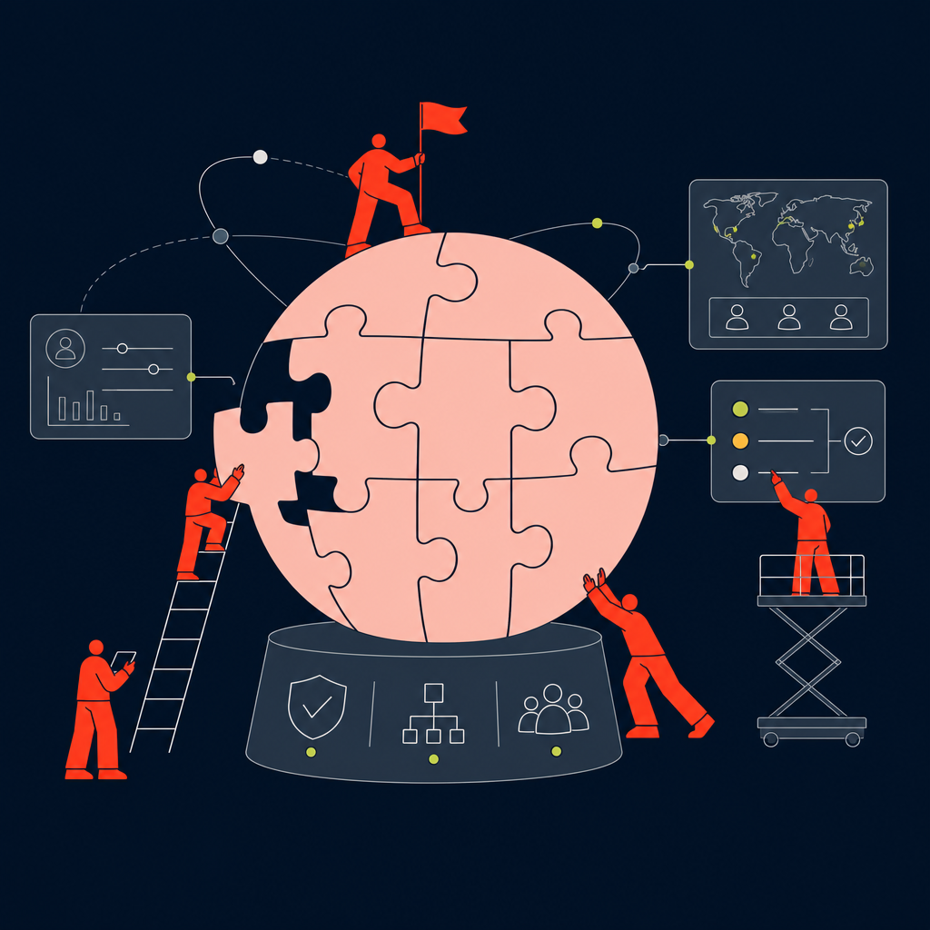 A conceptual illustration capturing the core idea of the section "Building a governed global workforce operating model" within an article about workforce planning techniques — depict the idea, not the literal words.