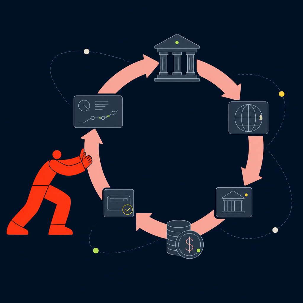 A conceptual illustration capturing the core idea of the section "The operational mechanics of cross-border corporate payout cycles" within an article about corp payment — depict the idea, not the literal words.