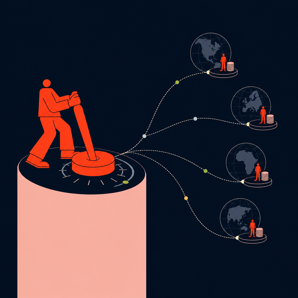 A conceptual illustration capturing the core idea of the section "Establishing Finance control over multi-country corporate payouts" within an article about corp payment — depict the idea, not the literal words.