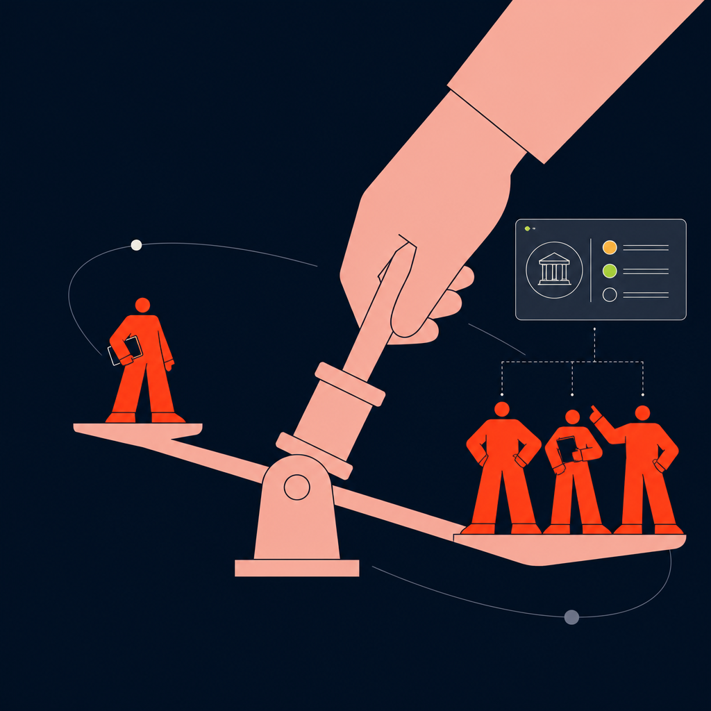 A conceptual illustration capturing the core idea of the section "Who determines IR35 status and how the 2021 private sector shift changed liability" within an article about ir35 tax — depict the idea, not the literal words.