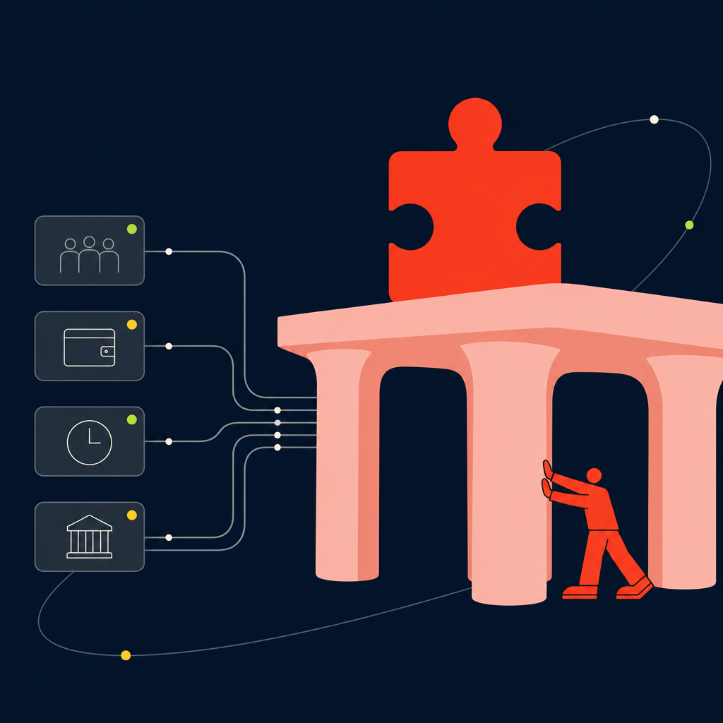 A conceptual illustration capturing the core idea of the section "The operational foundation of connected payroll data" within an article about payroll integration meaning — depict the idea, not the literal words.