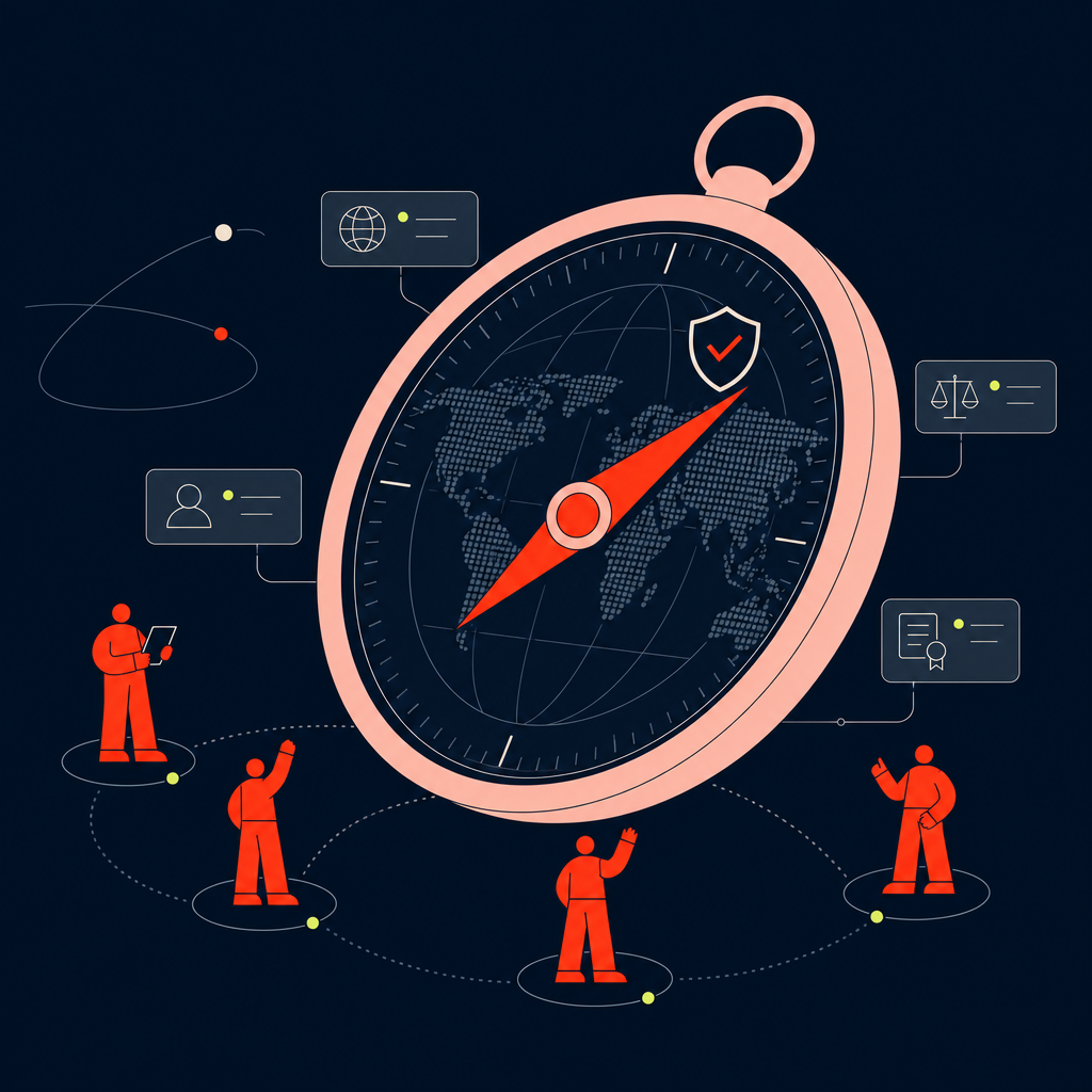 A conceptual illustration capturing the core idea of the section "Achieving predictable compliance across your global contingent workforce" within an article about workforce planning strategies — depict the idea, not the literal words.