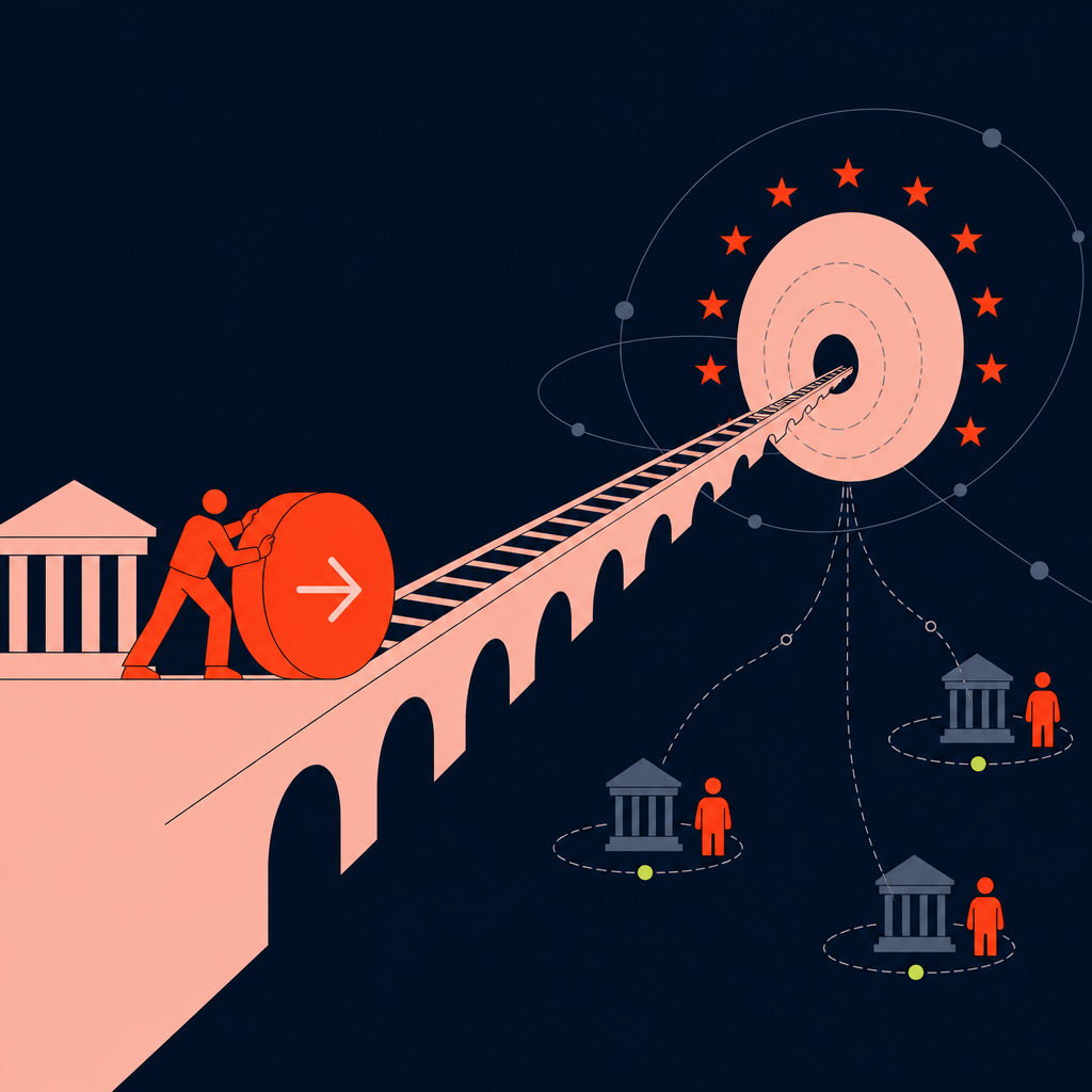 A conceptual illustration capturing the core idea of the section "Paying contractors across borders: SEPA, rails, and reducing delay" within an article about mass payments — depict the idea, not the literal words.
