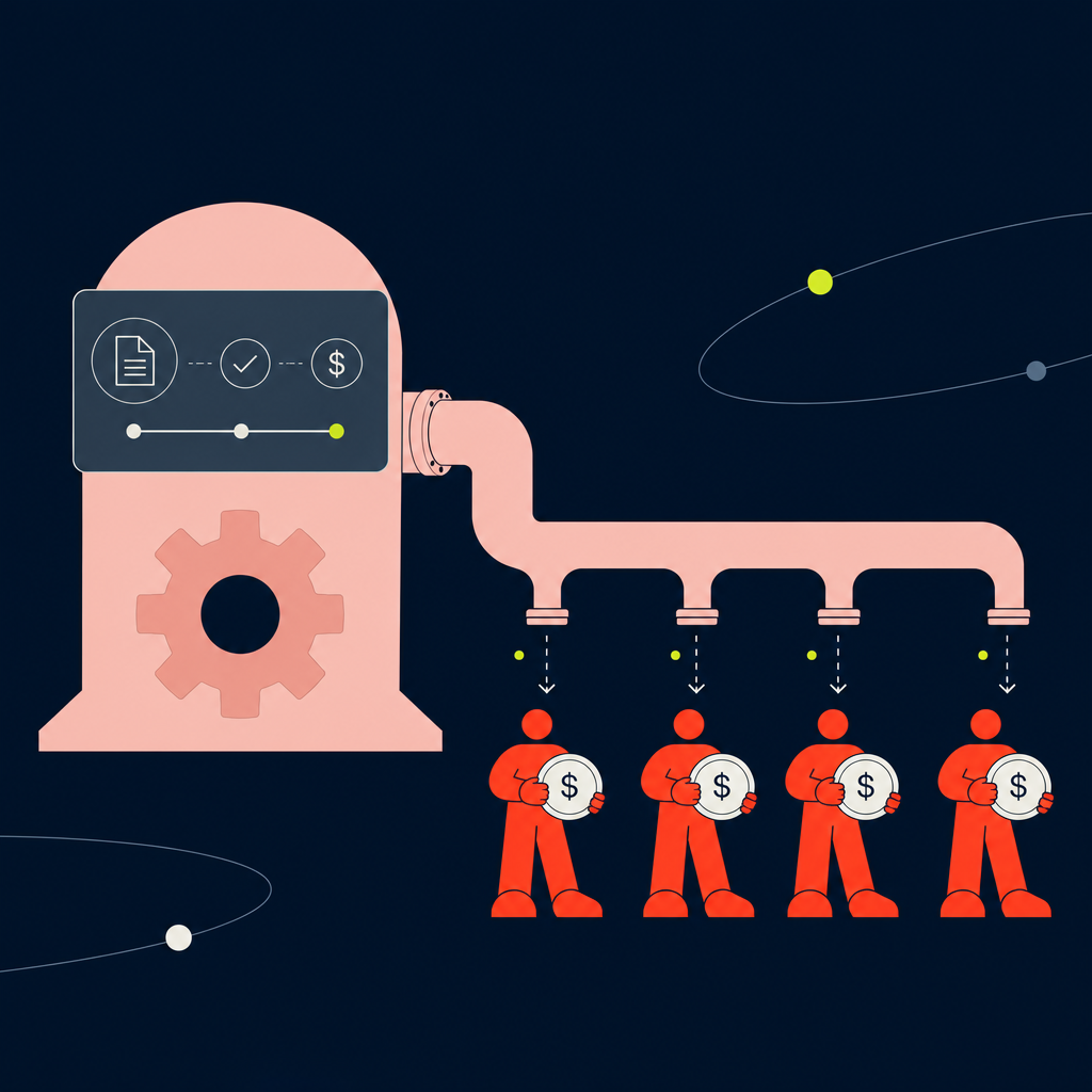 A conceptual illustration capturing the core idea of the section "The core architecture of automated contractor payouts" within an article about automatic payment — depict the idea, not the literal words.