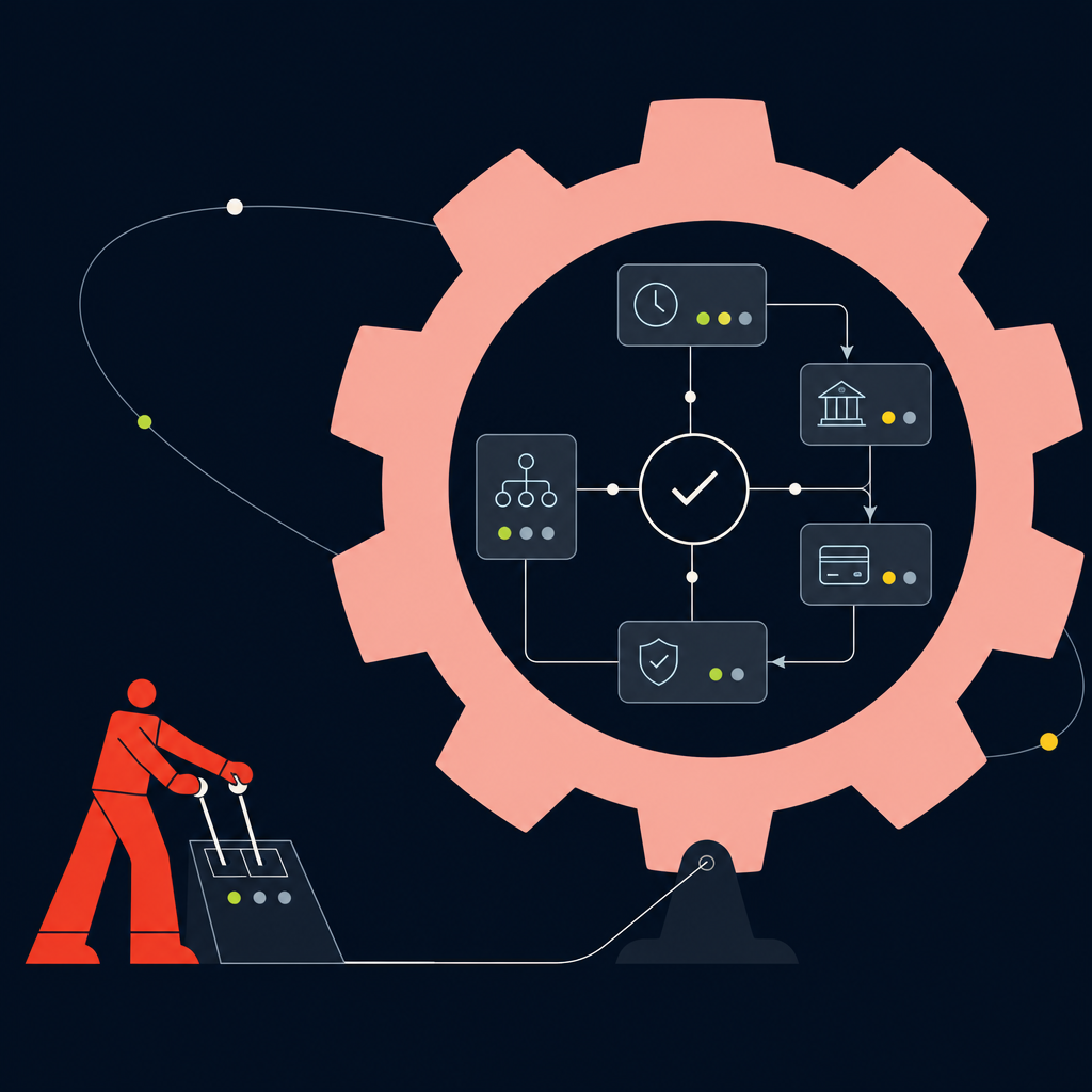 A conceptual illustration capturing the core idea of the section "Building a controlled, repeatable payment operating model" within an article about automatic payment — depict the idea, not the literal words.