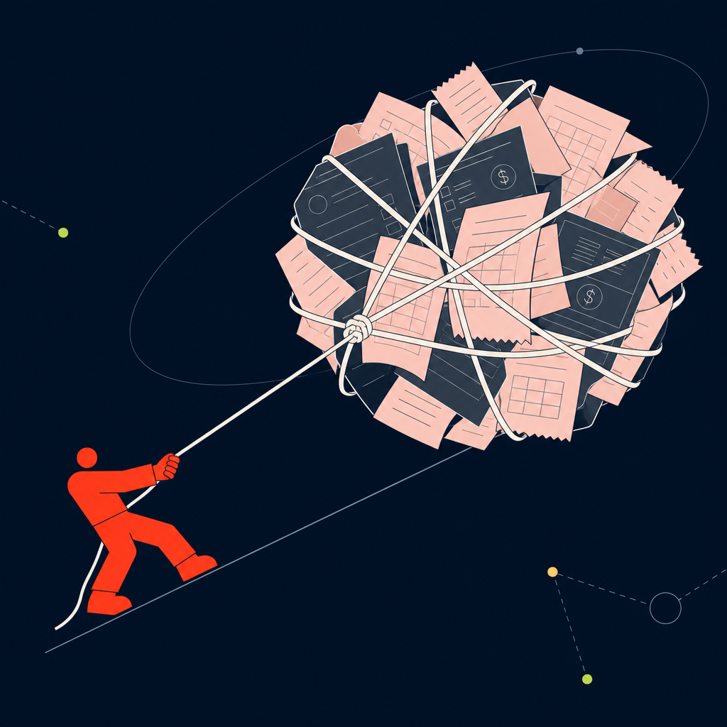 A conceptual illustration capturing the core idea of the section "The Core Challenges of Paying Contractors Manually" within an article about contractor payment platform — depict the idea, not the literal words.