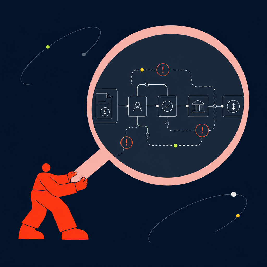 A conceptual illustration capturing the core idea of the section "How to Evaluate Your Current Payment Process" within an article about contractor payment platform — depict the idea, not the literal words.