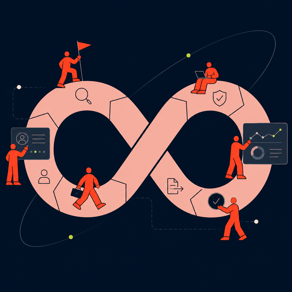 A conceptual illustration capturing the core idea of the section "Governing the complete contractor lifecycle with confidence" within an article about ir35 compliance — depict the idea, not the literal words.