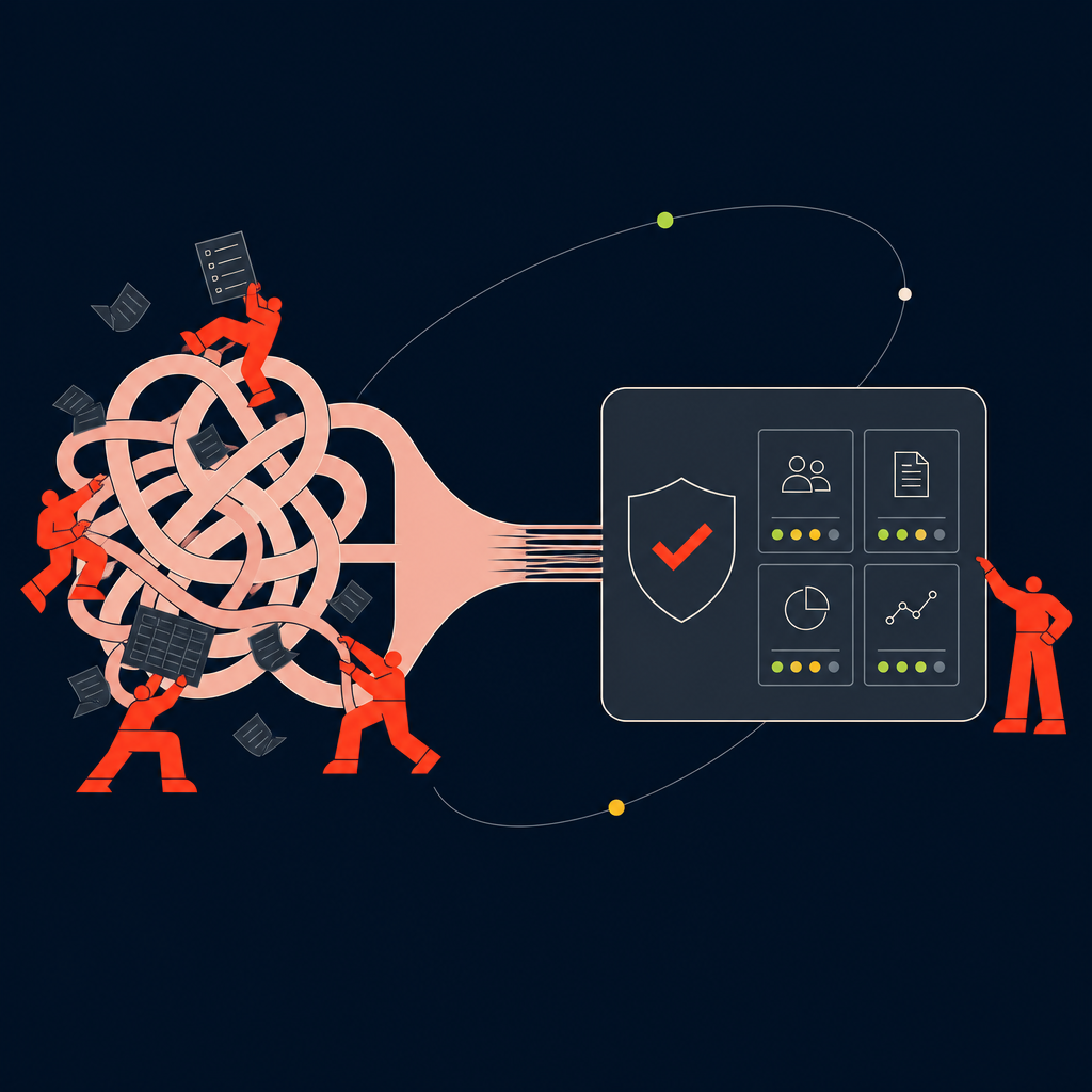 A conceptual illustration capturing the core idea of the section "Moving from manual IR35 checks to unified workforce governance" within an article about what does ir35 mean — depict the idea, not the literal words.