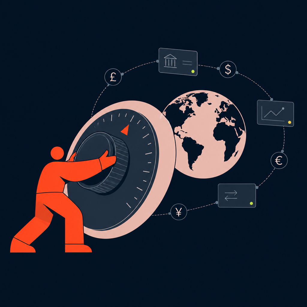 A conceptual illustration capturing the core idea of the section "Achieving complete financial control over international payment cycles" within an article about electronic payment — depict the idea, not the literal words.