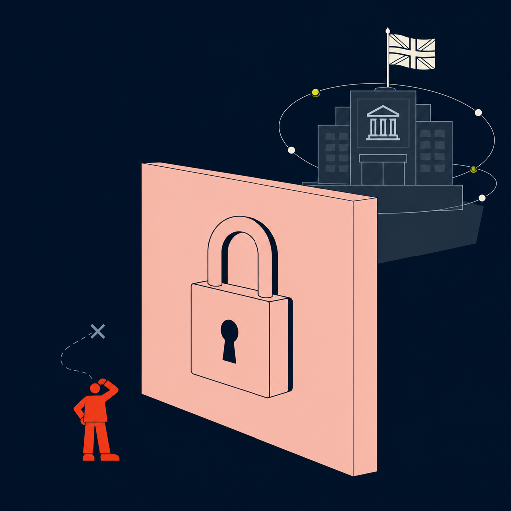 A conceptual illustration capturing the core idea of the section "Why companies without a UK entity can't just 'add someone to payroll'" within an article about employer of record uk — depict the idea, not the literal words.