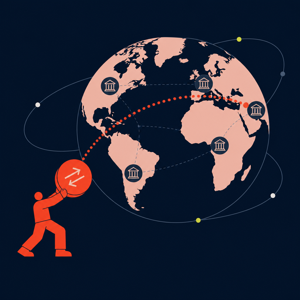 A conceptual illustration capturing the core idea of the section "Key terms in cross-border payment operations" within an article about cross border payment processing — depict the idea, not the literal words.