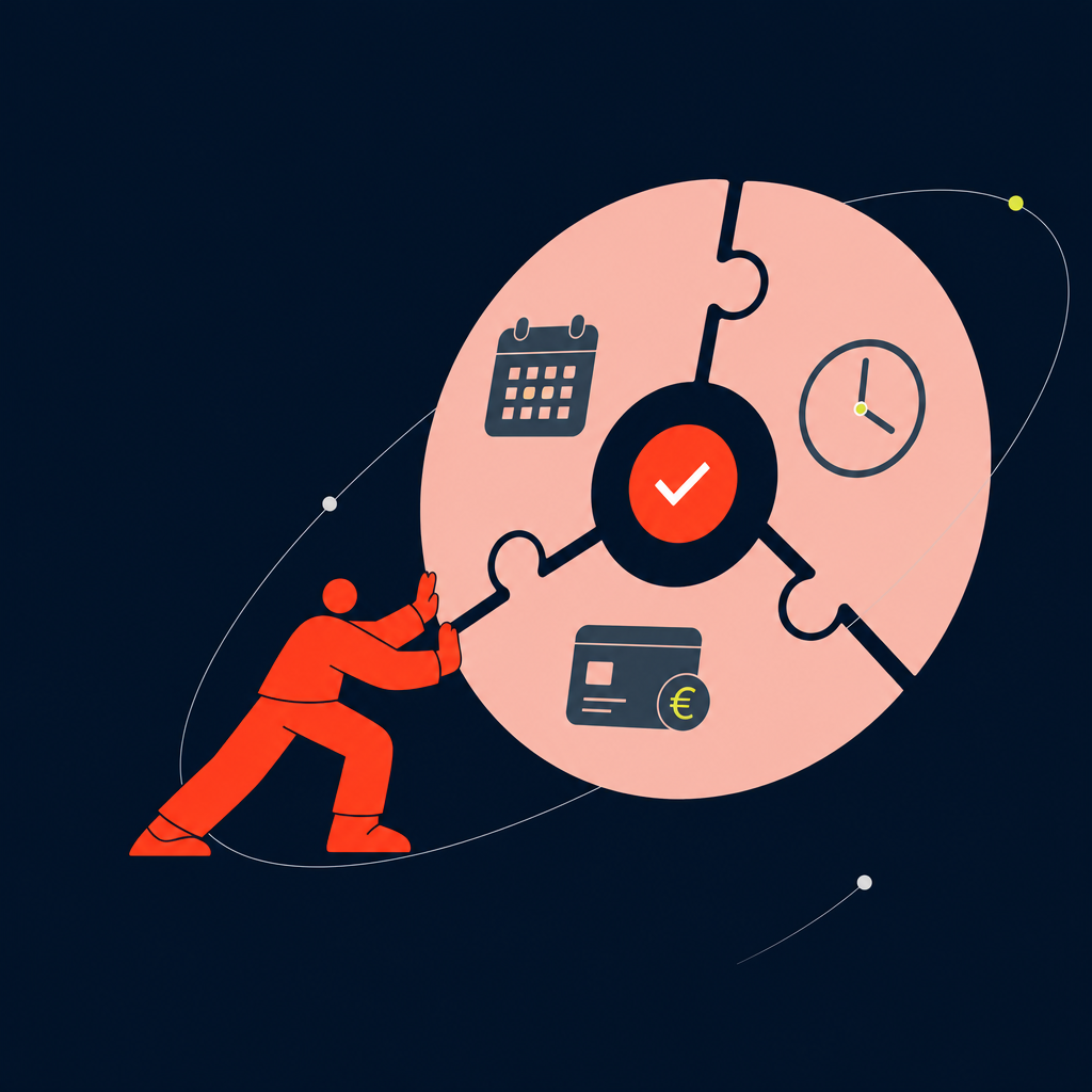 A conceptual illustration capturing the core idea of the section "The three ideas that determine whether SEPA fits a contractor payment cycle" within an article about sepa payment — depict the idea, not the literal words.